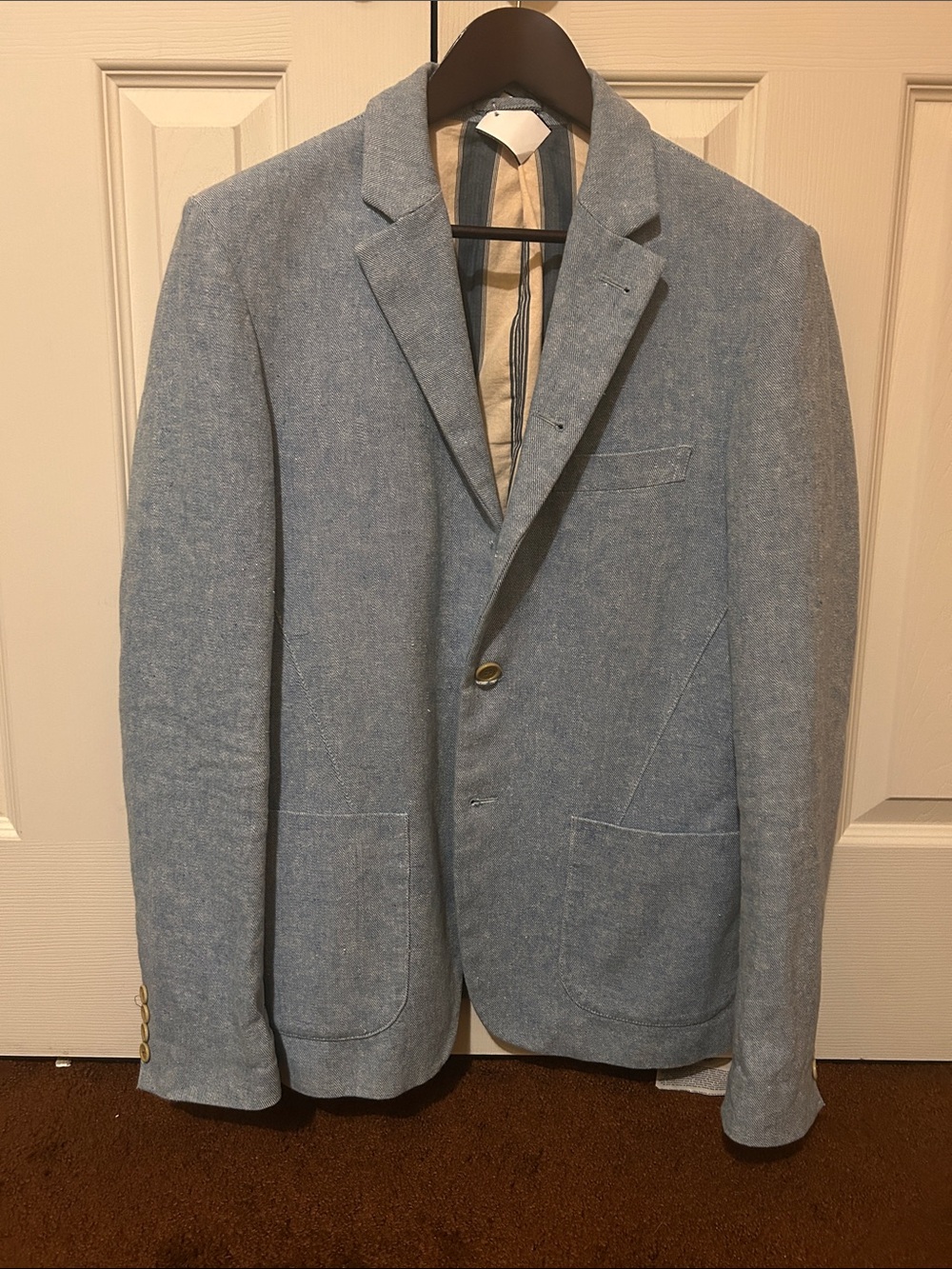 Light Blue Linen-Cotton Men's Blazer - Single-Breast Sport Coat. Denim-like.